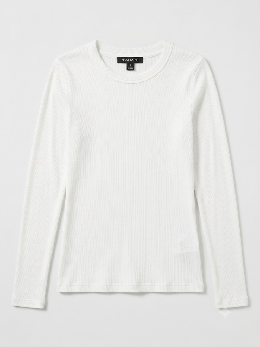 Tahari Ribbed Long-Sleeve Crewneck Top - White - Size Medium